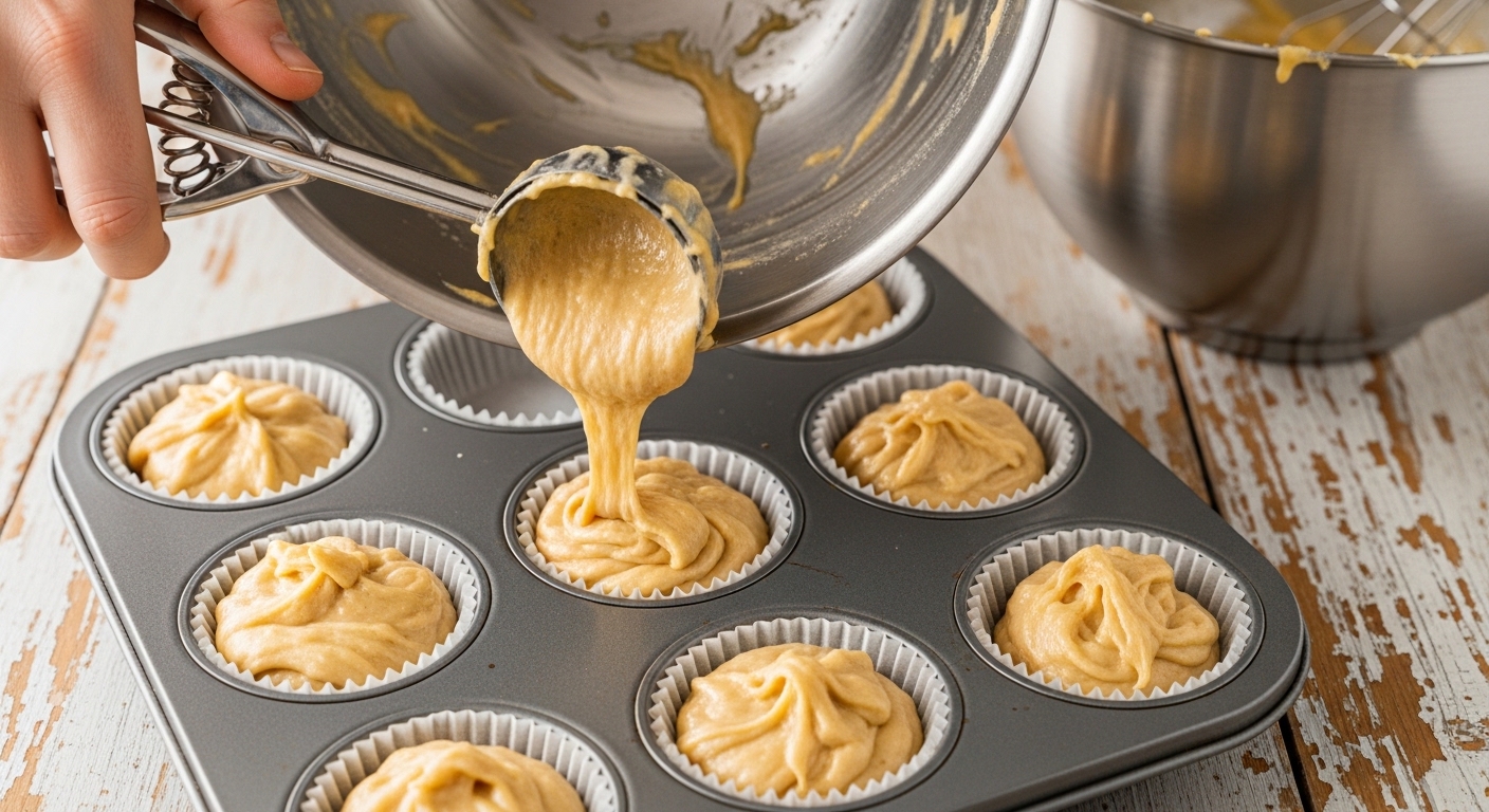 filling muffin tins